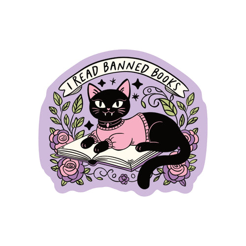 I Read Banned Books Kitty Vinyl Sticker