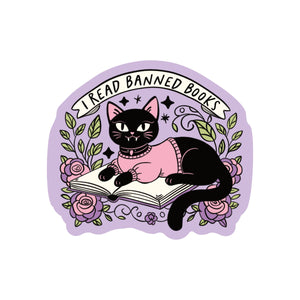 I Read Banned Books Kitty Vinyl Sticker