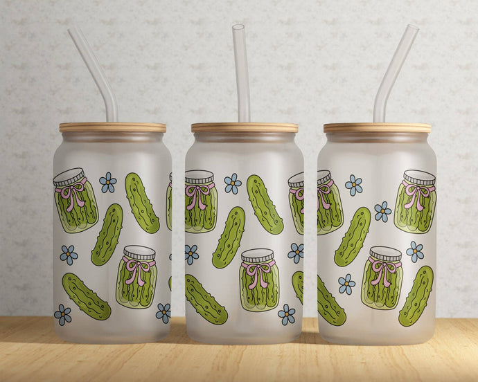 Pickle Girly Frosted Can Glass