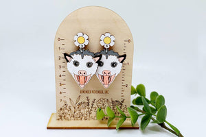 Possum Dangle Earrings, Birch Wood, Hand Painted