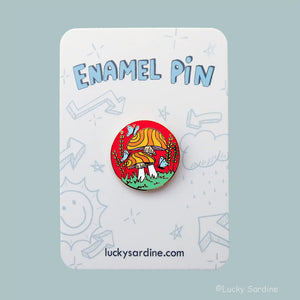 Groovy Toadstools and Butterflies Enamel Pin