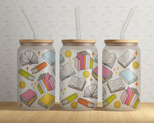 Colorful Books Frosted Can Glass