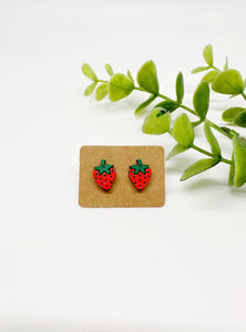Strawberry Stud Earrings, Fruit Earrings, Spring, Handmade