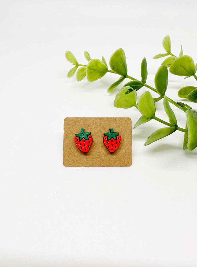 Strawberry Stud Earrings, Fruit Earrings, Spring, Handmade
