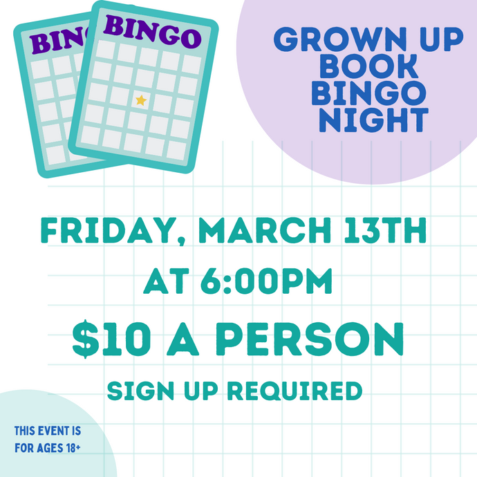 March 13th Grown Up Book Bingo