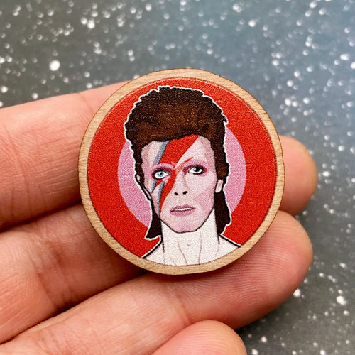 Wooden Lapel Pin - David Bowie