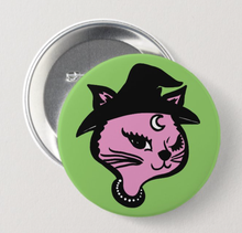 Retro Winking Witch Cat Button