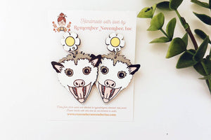 Possum Dangle Earrings, Birch Wood, Hand Painted