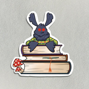 Mothman with A Stack of Old Books Sticker
