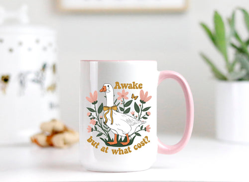 Goose Ceramic Mug : Pink Handle + Inside / 15oz / Horrors persist