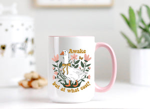 Goose Ceramic Mug : Pink Handle + Inside / 15oz / Horrors persist