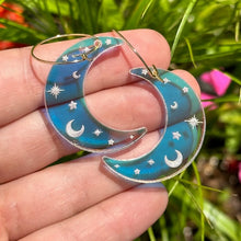 Iridescent Acrylic Celestial Moon Hoops: Surgical Steel