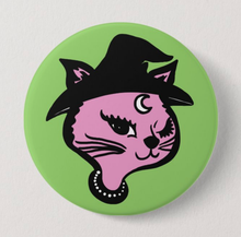 Retro Winking Witch Cat Button