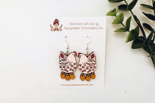 Chicken Earrings, Handmade, Birch Wood: Silver Hooks