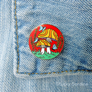 Groovy Toadstools and Butterflies Enamel Pin