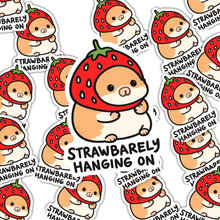 Strawbarely Hanging On Sticker
