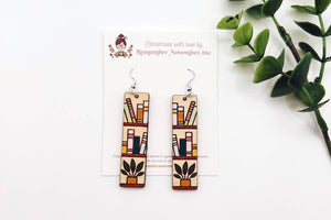 Bookshelf Earrings, Book Earrings, Wood, Handpainted: Silver
