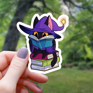 Wizard Cat Reading Books Sticker