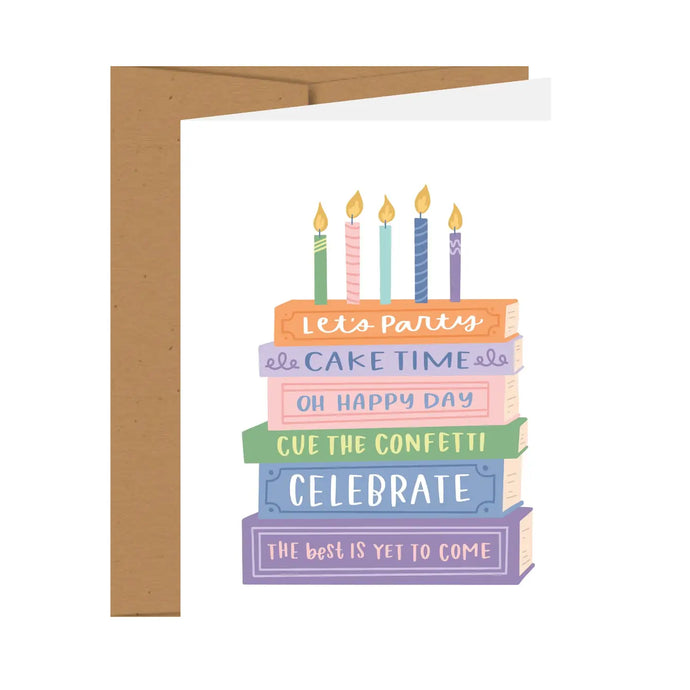 Stacked Books Birthday Greeting Card