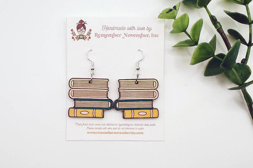 Book Stack Earrings, Book Earrings, Wood, Handpainted : Silver