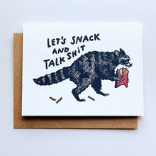 Let’s Snack and Talk Sh*t Raccoon Greeting Card