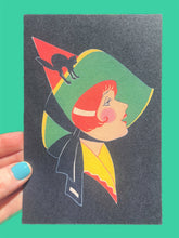 POSTCARD Halloween Black Cat on a Hat