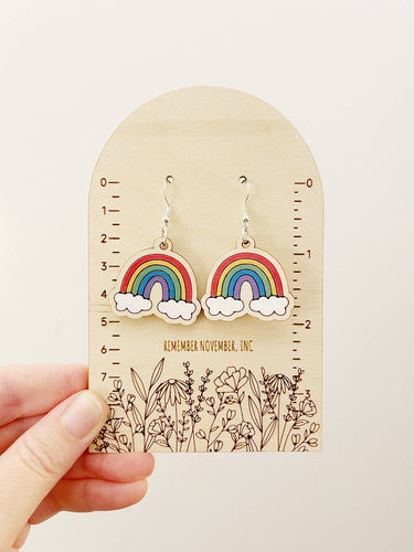Rainbow Dangle Earrings, Birch Wood, Hand Painted: Sliver