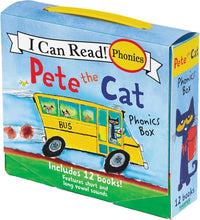 Pete the Cat 12-Book Phonics Fun!: A Box of 12 Mini-Books Featuring Short and Long Vowel Sounds (My First I Can Read) cover image