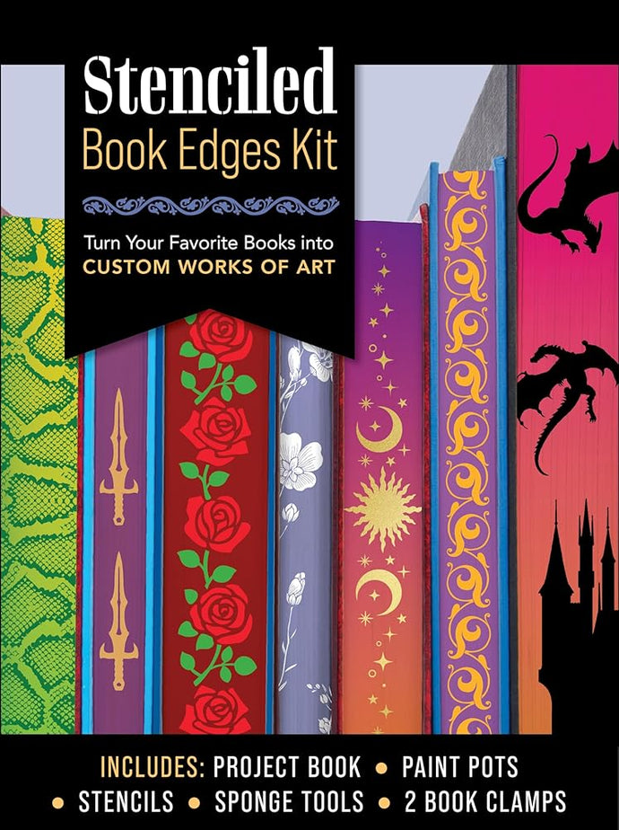 Stenciled Book Edges Kit: Turn Your Favorite Books into Custom Works of Art – Includes: Project Book, Paint Pots, Stencils, Sponge Tools, Book Clamps cover image