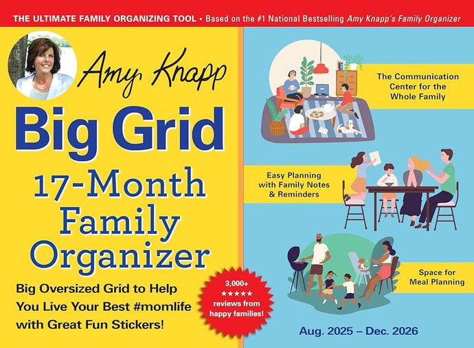 2026 Amy Knapp's Big Grid Family Organizer Wall Calendar: 17-Month Giant Fridge Calendar for Mom with 175+ Stickers (Hanging Family Plan Calendar, ... 2026) (Amy Knapp's Plan Your Life Calendars) cover image