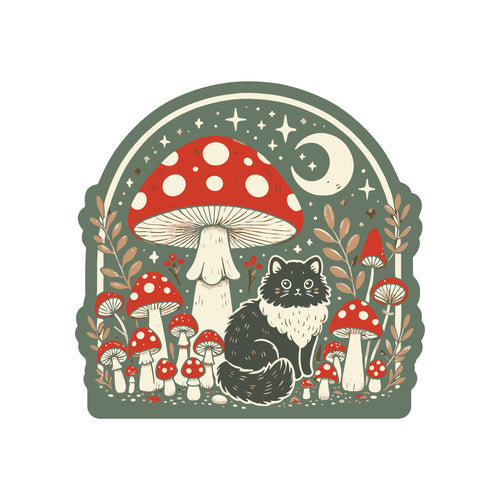 Moon Mushroom Kitty  Vinyl Sticker