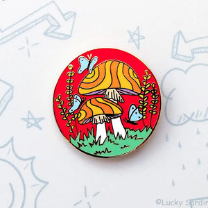 Groovy Toadstools and Butterflies Enamel Pin