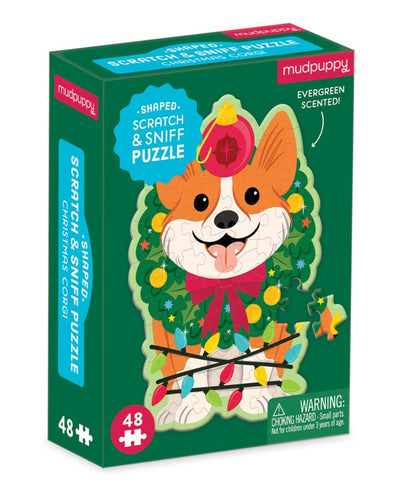 Christmas Corgi 48 Piece Scratch and Sniff Shaped Mini Puzzle