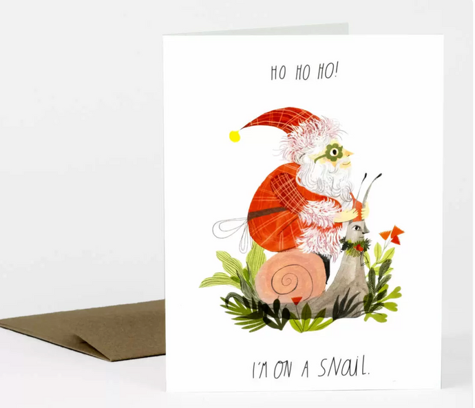 Santa On A Snail Greeting Card