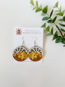 Mountain Earrings, Handmade, Birch Wood: Silver Hooks