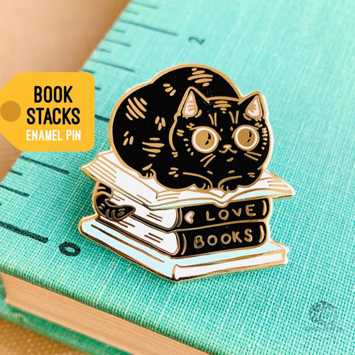 Book Stacks Cat Enamel Pin