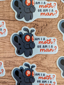 Man or Moth? - Cute Cryptid Mothman Spooky Vinyl Sticker