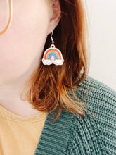 Rainbow Dangle Earrings, Birch Wood, Hand Painted: Sliver