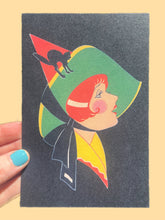 POSTCARD Halloween Black Cat on a Hat