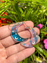 Iridescent Acrylic Celestial Moon Hoops: Surgical Steel