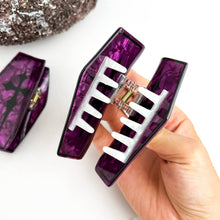 Vampire Coffin Print Halloween Claw Clip–Spooky Gothic Style: Purple