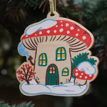 Phoebe Wahl Winter Mushroom House Wooden Ornament