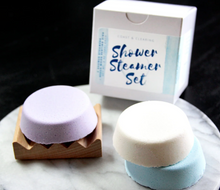 Shower Steamer Set - 3 Natural Mentholated Steamers + Mini Beech Steamer Dish
