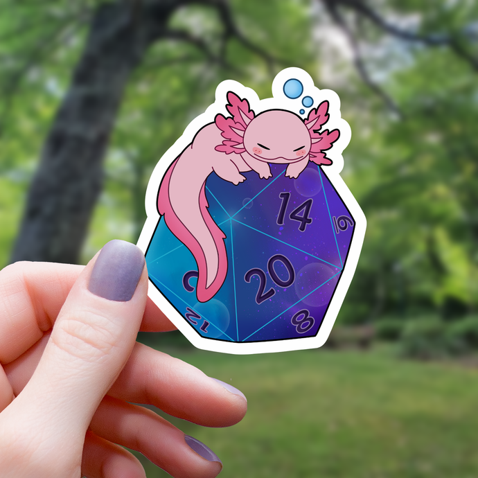 Axolotl On Galaxy D20 Dice Sticker - 3