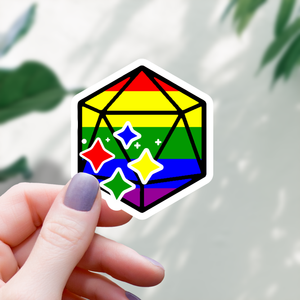 Rainbow Pride D20 Dice Sticker - 3"