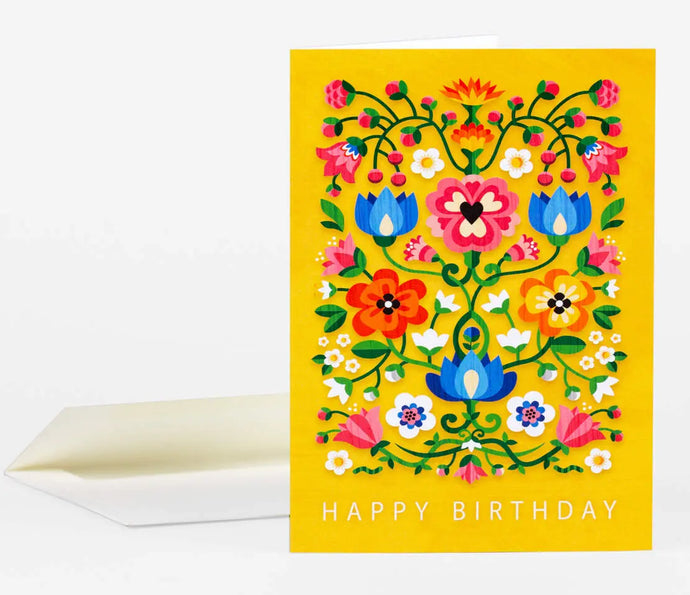 Yellow Flowers Happy Birthday Card