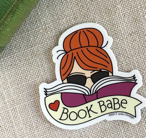 Book Babe Red Hair Vinyl Sticker